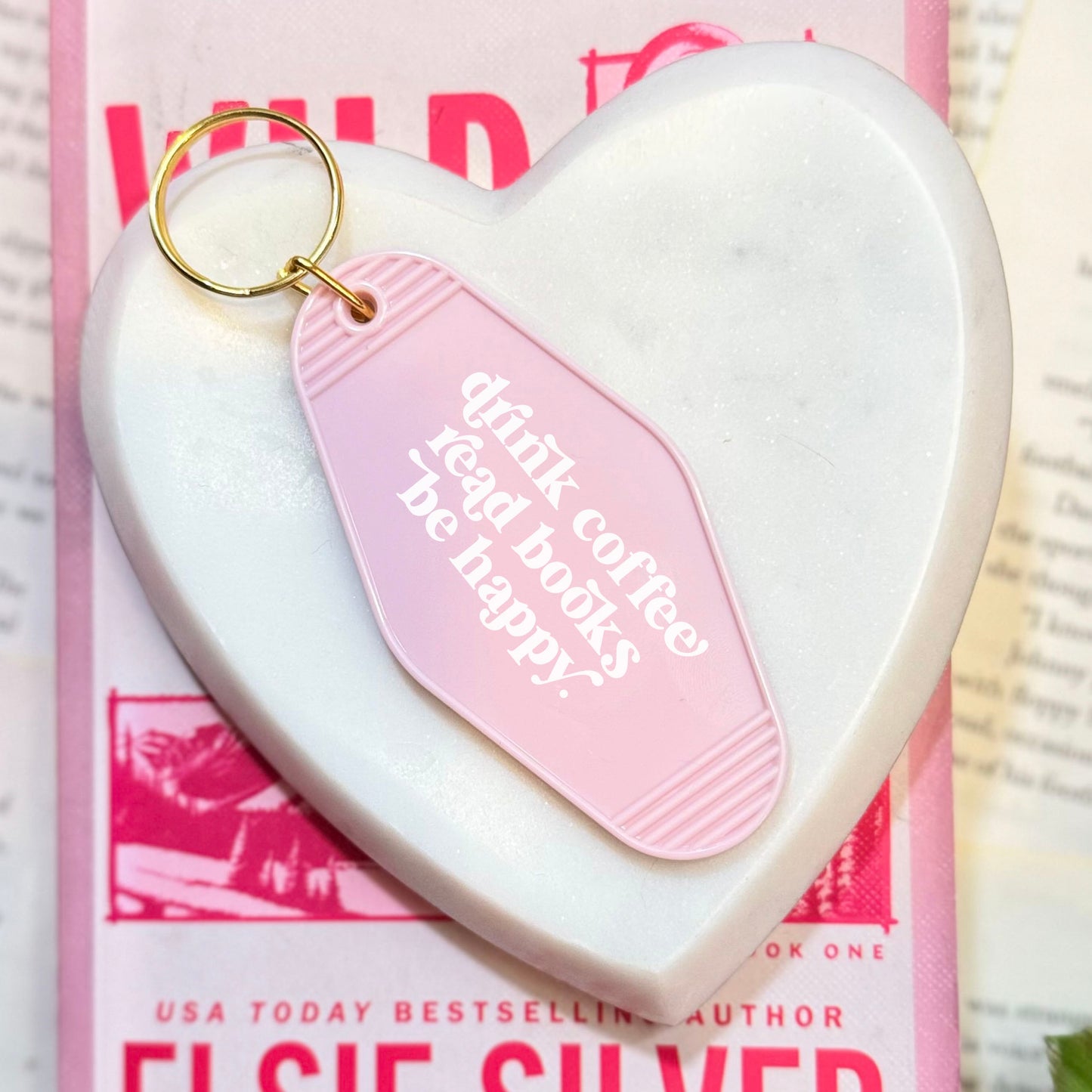 Drink Coffee Read Books Be Happy Motel Style Keychain