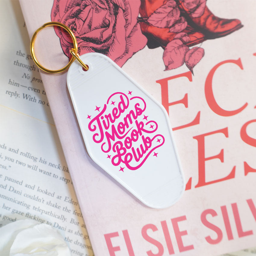 Tired Moms Book Club Retro Motel Keychain