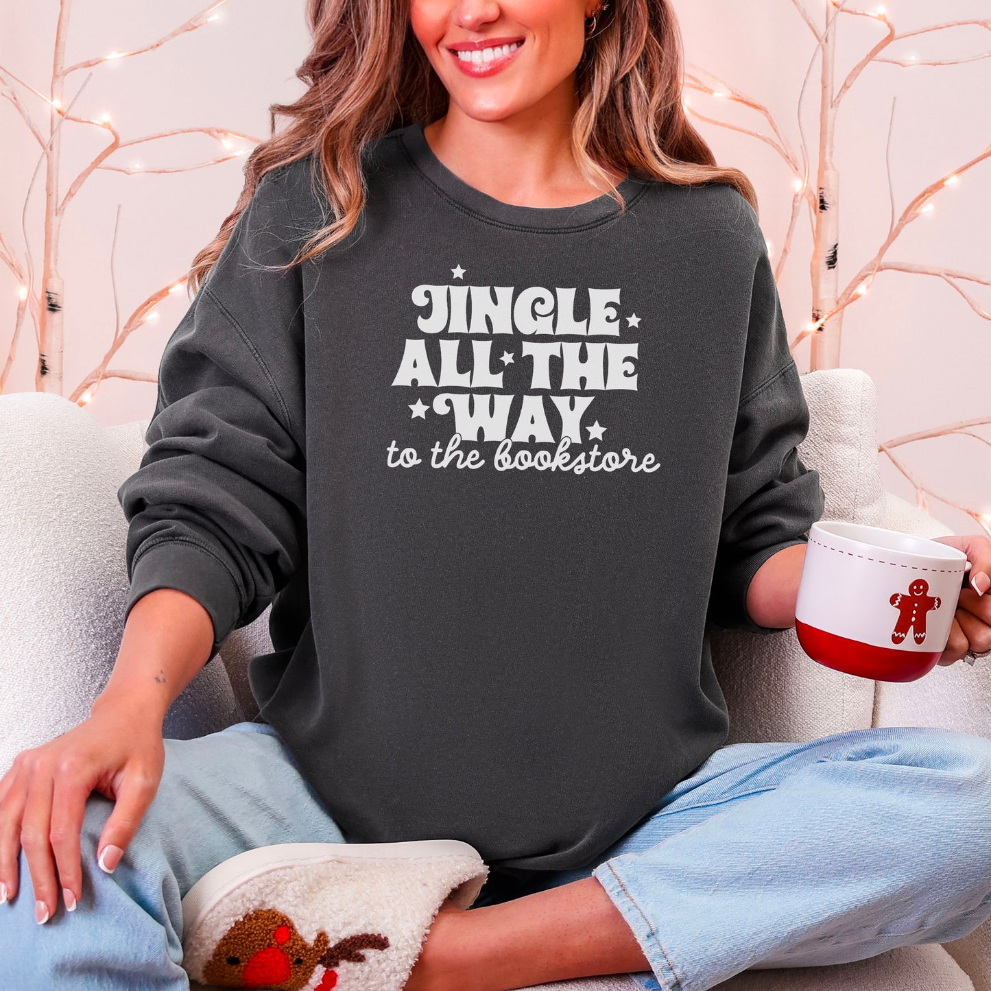 Jingle All The Way To The Bookstore Lightweight Comfort Colors Sweatshirt