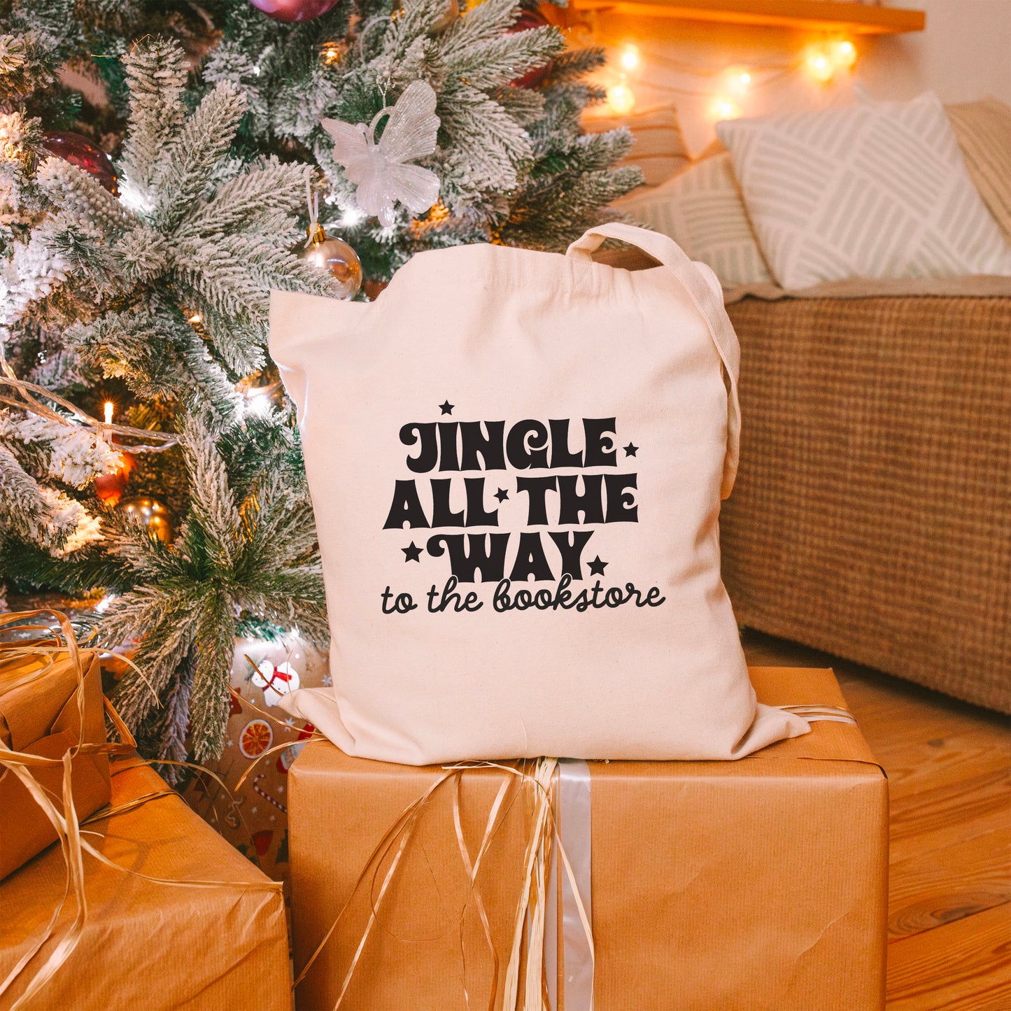 Jingle All The Way To The Bookstore Canvas Tote Bag | Bookish Christmas Collection