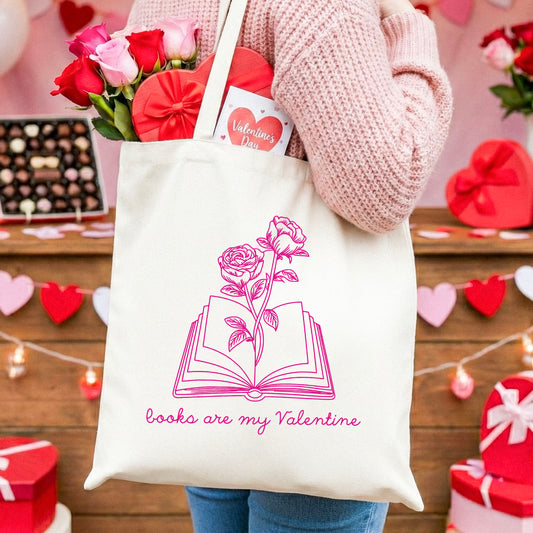 Books Are My Valentine (Floral) Canvas Tote Bag