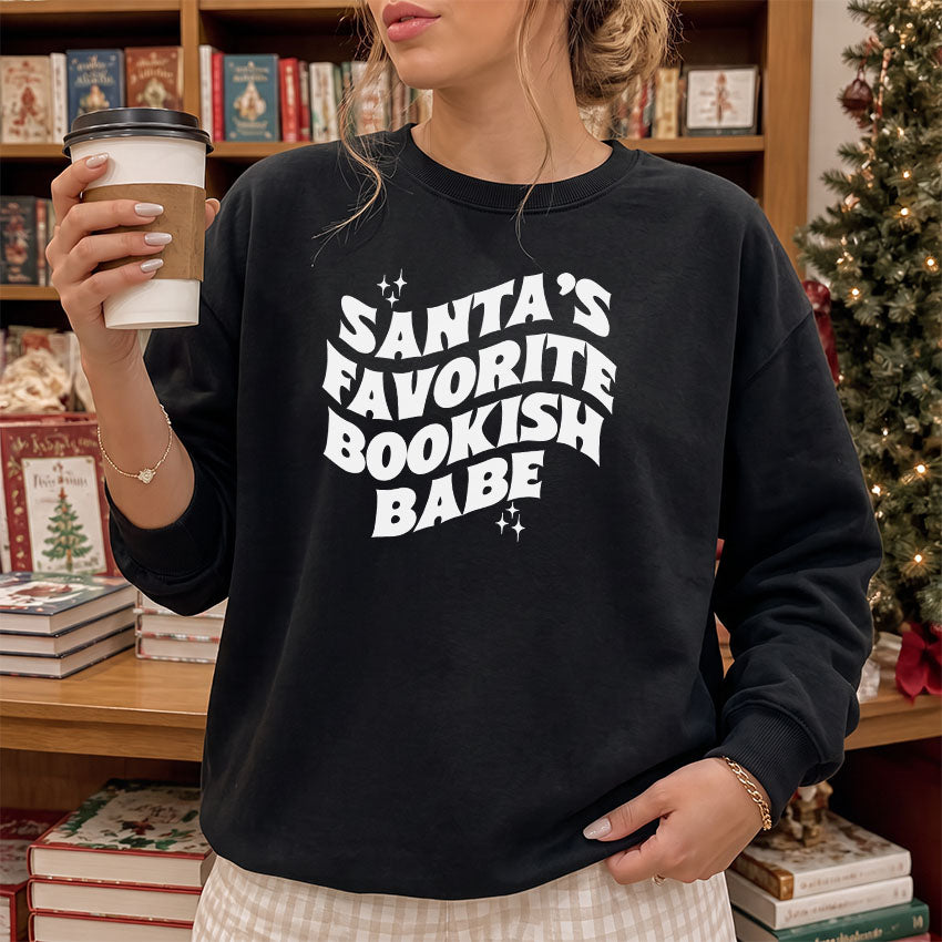 Santa's Favorite Bookish Babe Gildan Crewneck Sweatshirt