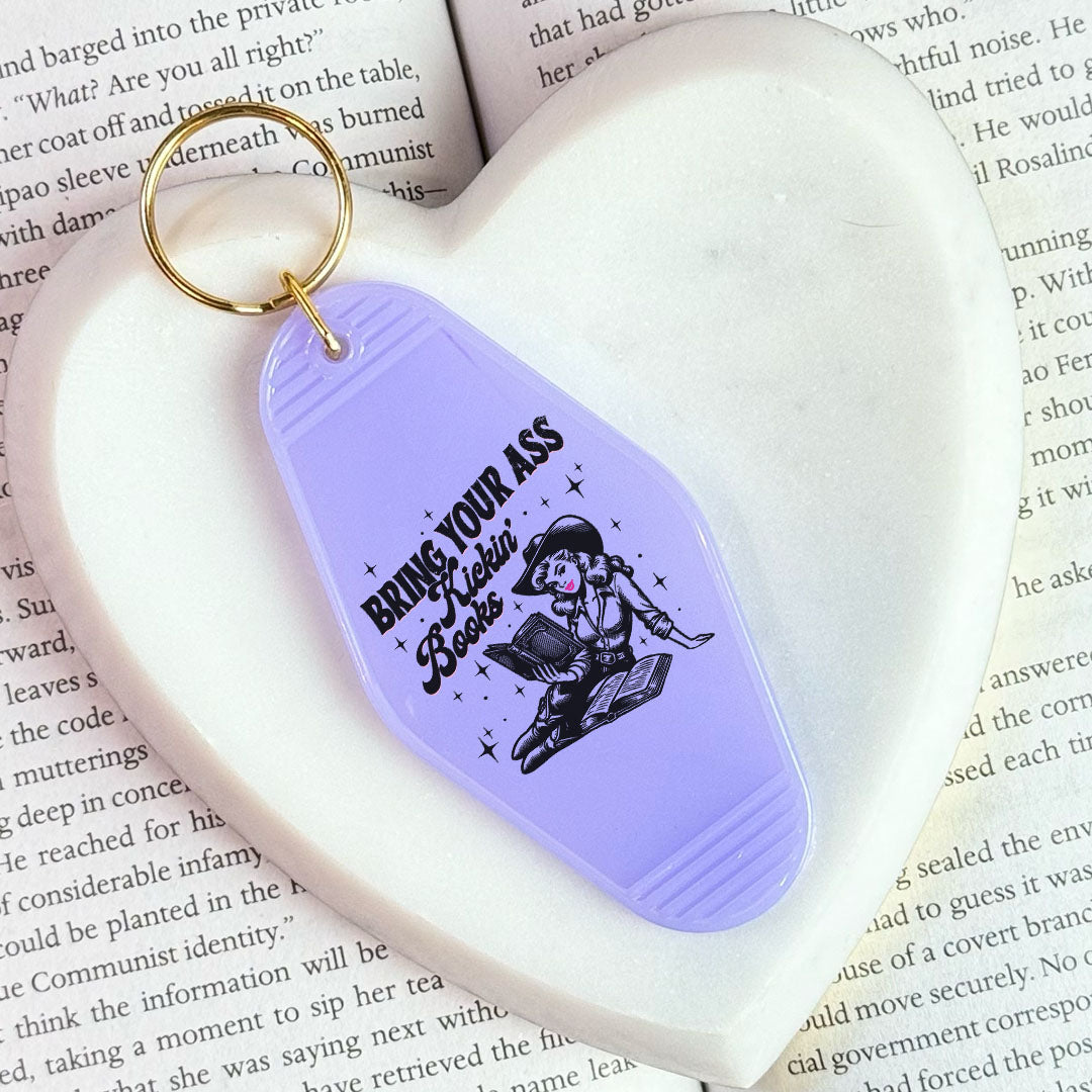 Bring Your Ass Kickin’ Books Retro Motel Keychain