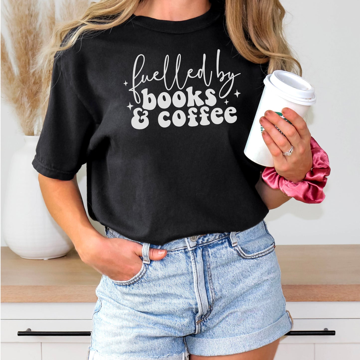 Fueled by Books and Coffee T-Shirt - Natalia’s Design Studio