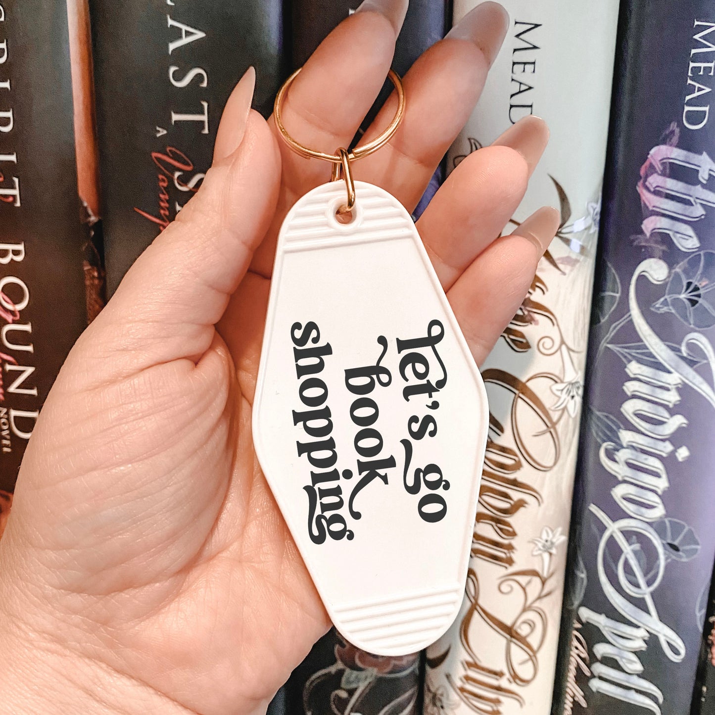Let's Go Book Shopping Motel Keychain - Natalia’s Design Studio