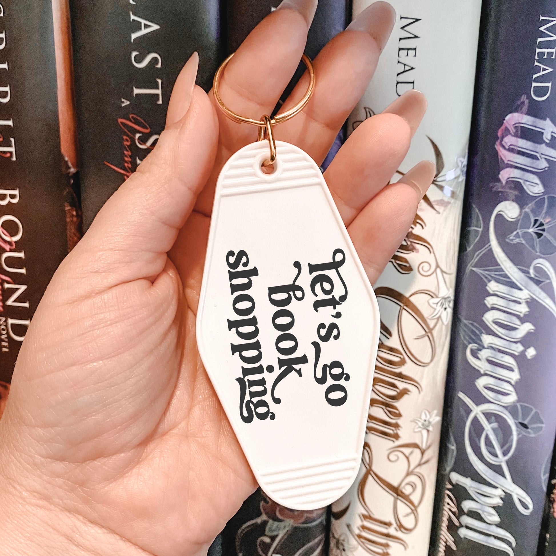 Let's Go Book Shopping Motel Keychain - Natalia’s Design Studio