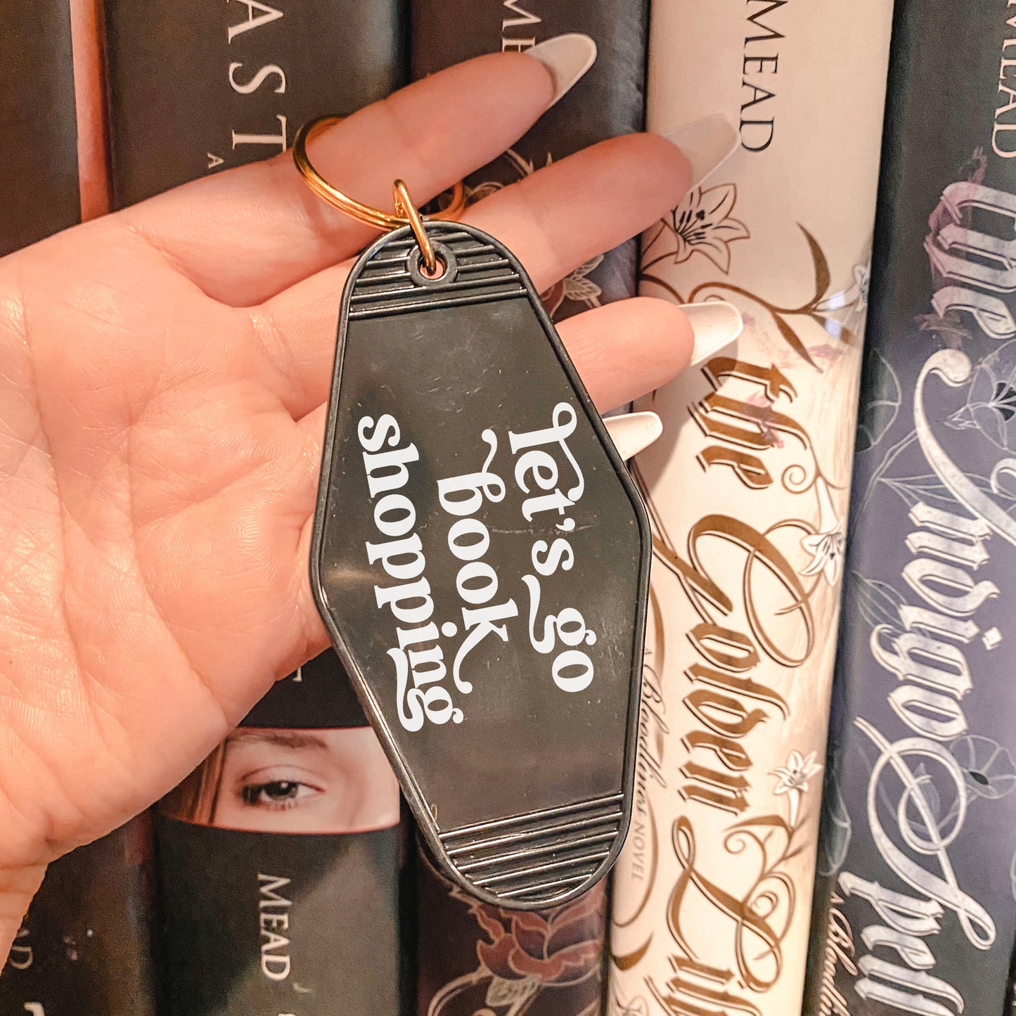 Let's Go Book Shopping Motel Keychain - Natalia’s Design Studio