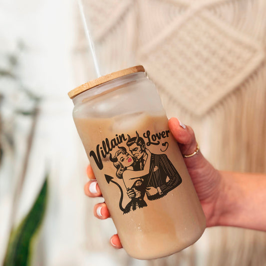 Villain Lover Frosted Glass Cup w/Bamboo Lid and Straw