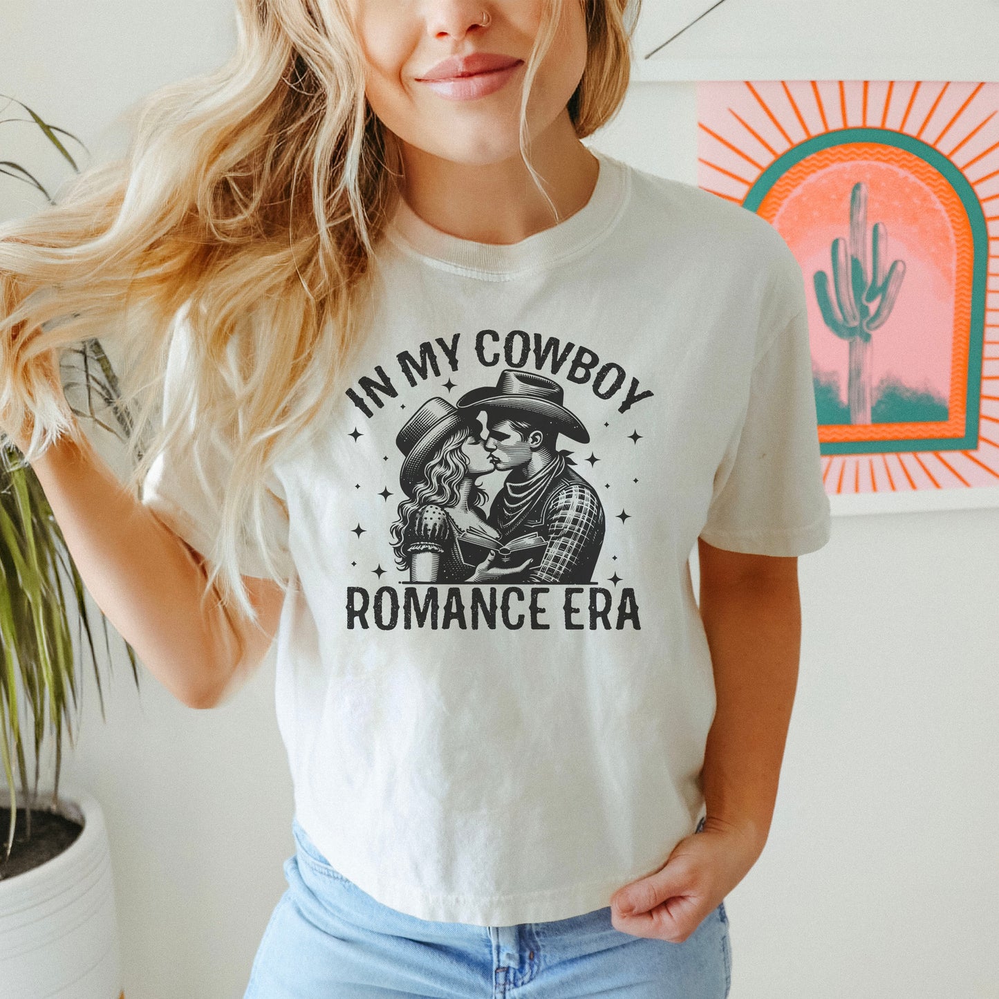 In My Cowboy Romance Era (Couple) Comfort Colors Boxy Cropped Shirt