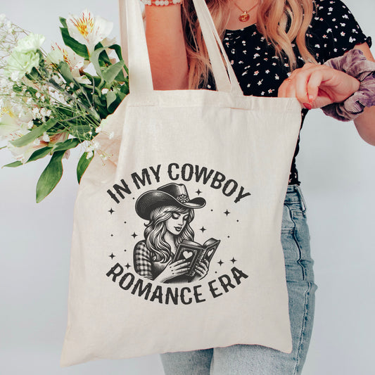 In My Cowboy Romance Era Canvas Tote Bag | Bookish Western Reader Gift