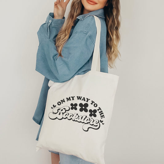 On My Way to the Bookstore Tote Bag - Natalia’s Design Studio