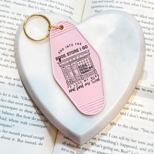 Into the Bookstore I Go Motel Keychain | Double-Sided UVF Decal for Book Lovers, Perfect for Bookstore Adventures