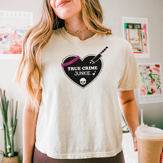 True Crime Junkie Shirt for Book Lovers | Comfort Colors Boxy Cropped Tee
