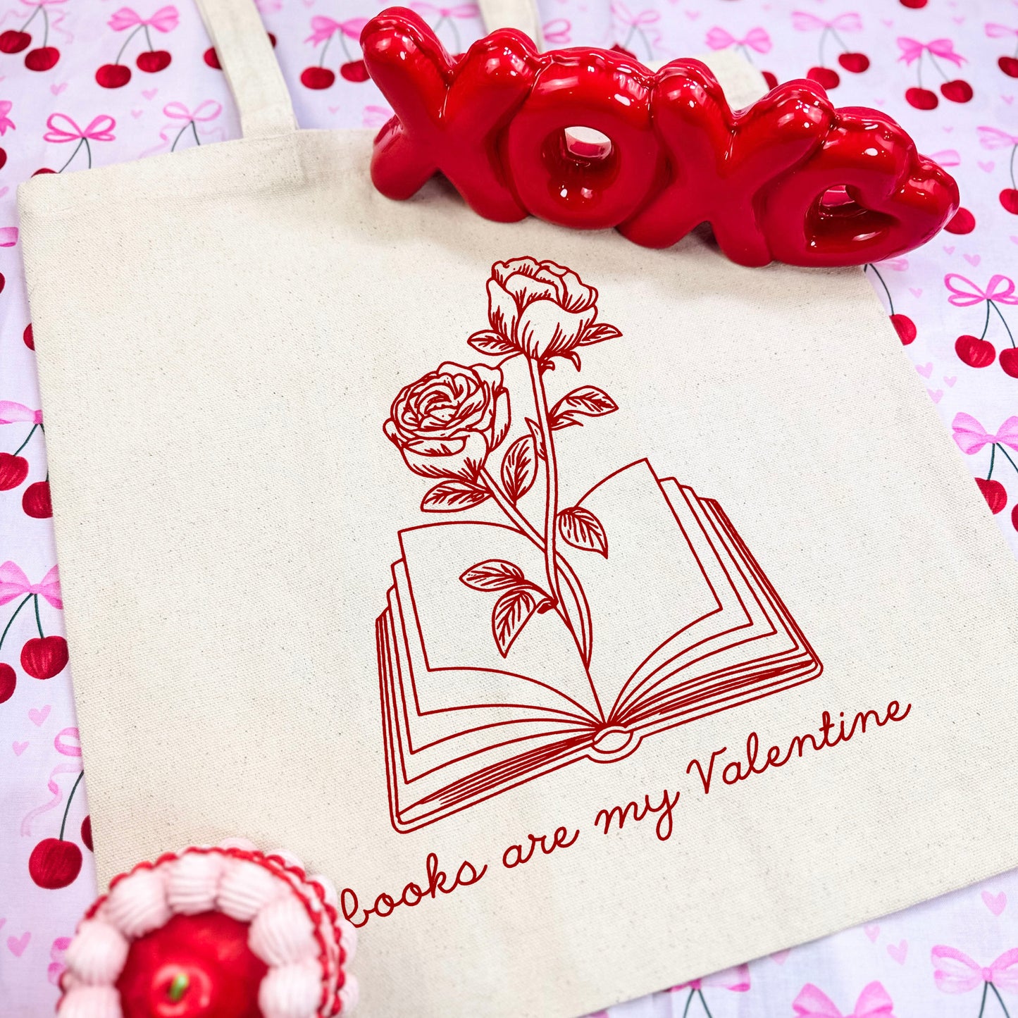 Books Are My Valentine (Floral) Canvas Tote Bag
