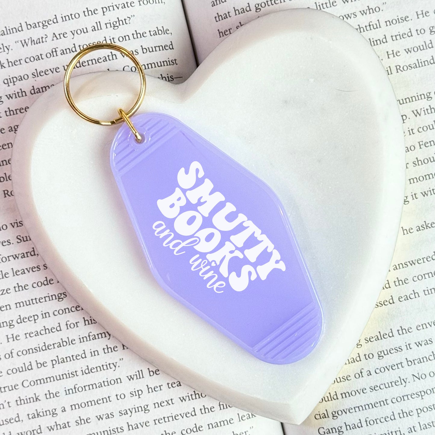 Smutty Books And Wine Motel Style Keychain