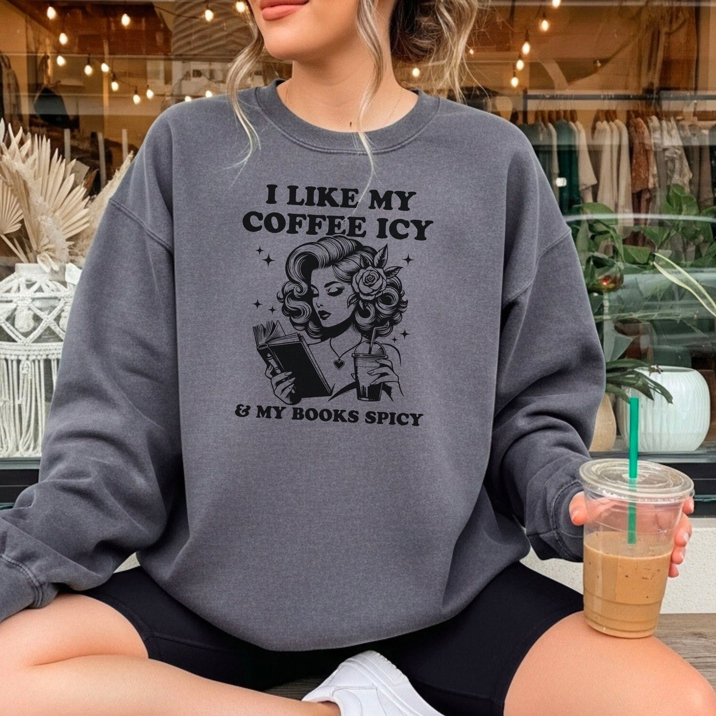 I Like My Coffee Icy & My Books Spicy Lightweight Comfort Colors Sweatshirt