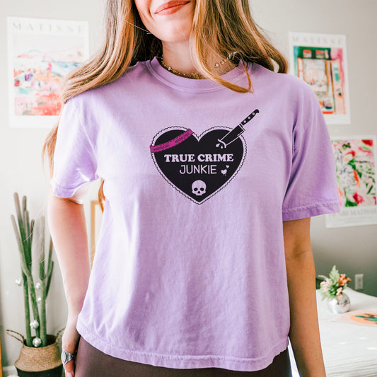 True Crime Junkie Shirt for Book Lovers | Comfort Colors Boxy Cropped Tee