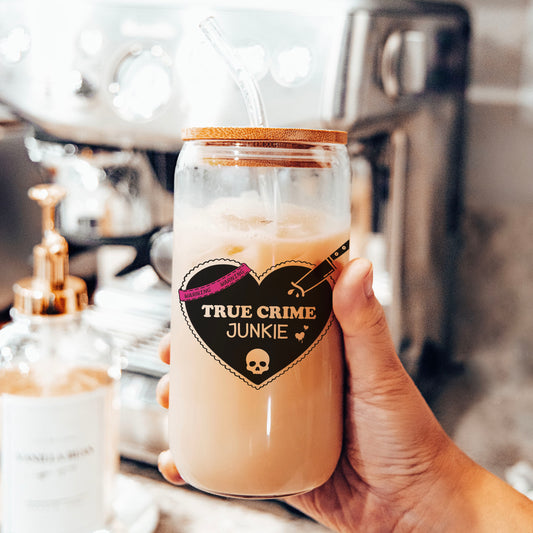 True Crime Junkie | Clear Glass Cup for Book Lovers