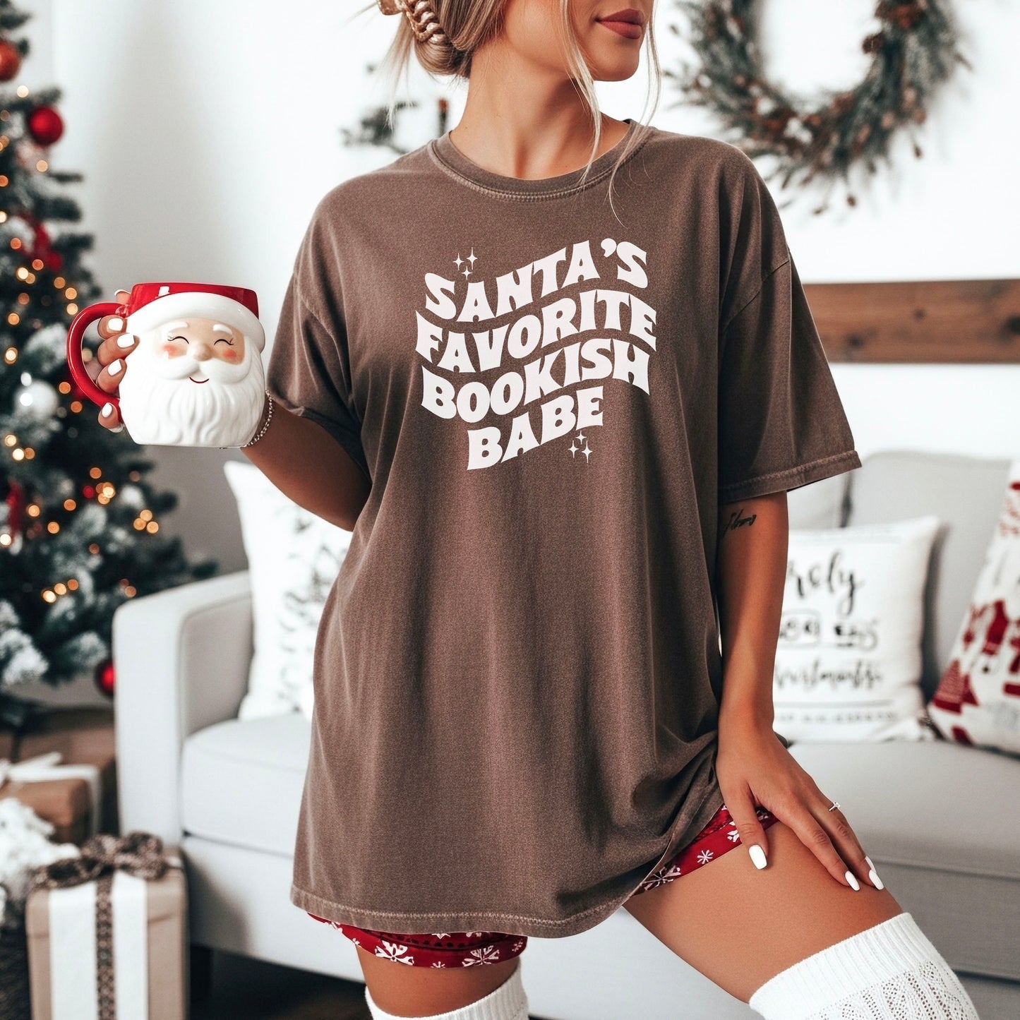 Santa’s Favorite Bookish Babe Heavyweight Comfort Colors Shirt