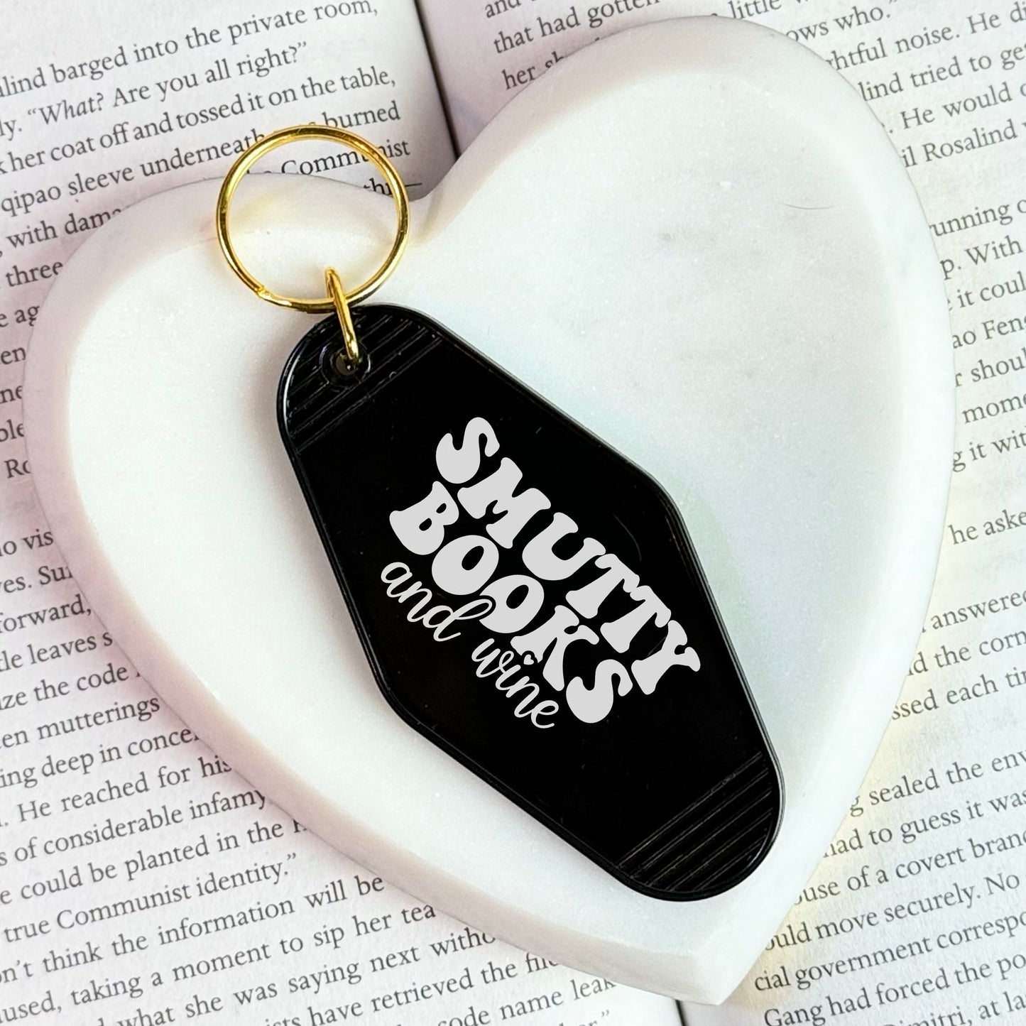 Smutty Books And Wine Motel Style Keychain