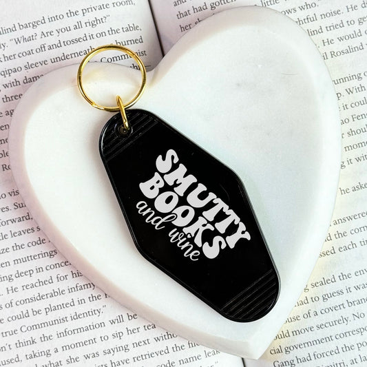 Smutty Books And Wine Motel Style Keychain