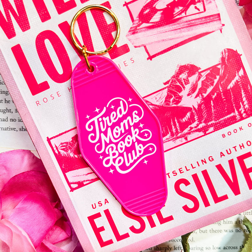 Tired Moms Book Club Retro Motel Keychain