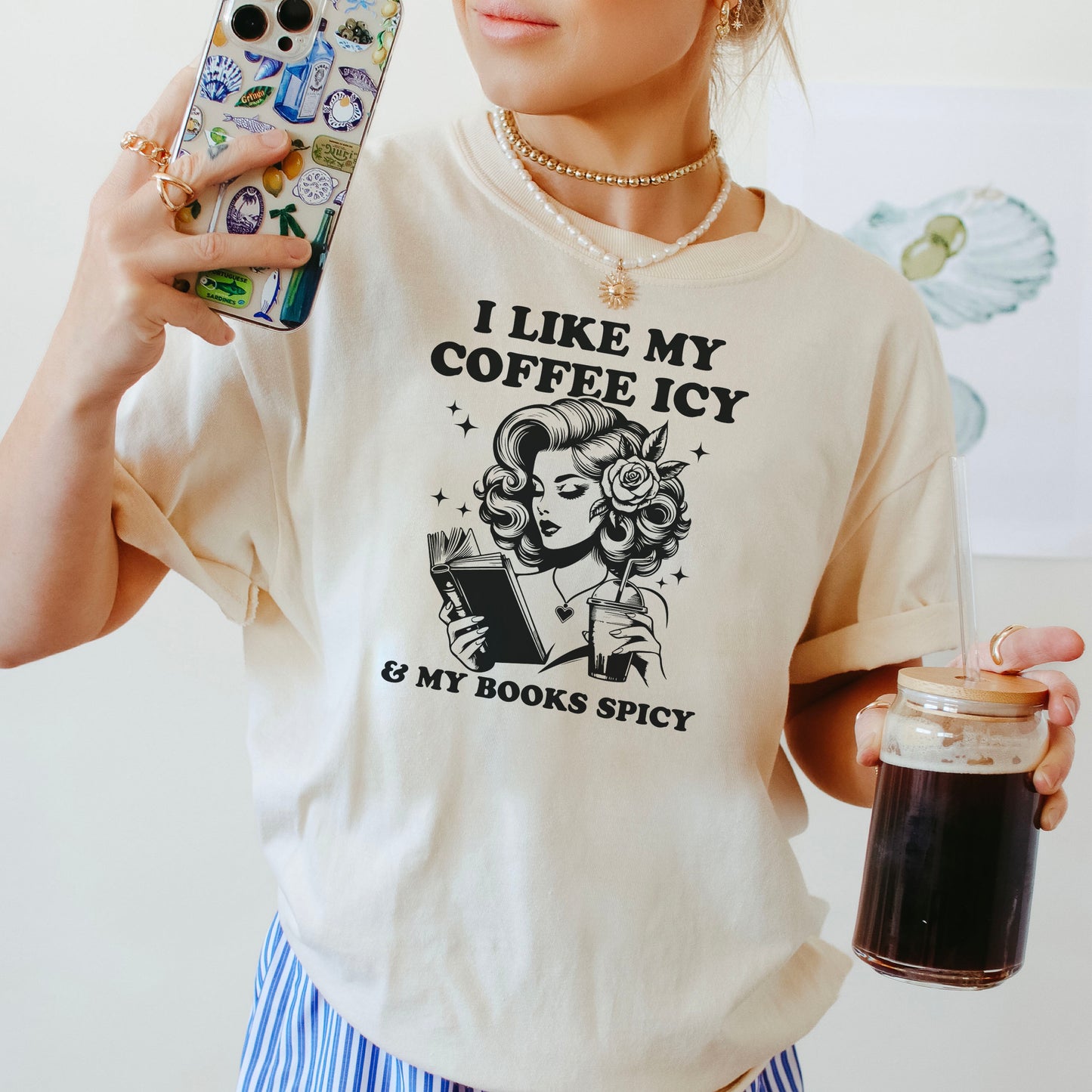 I Like My Coffee Icy & My Books Spicy Heavyweight Comfort Colors Shirt