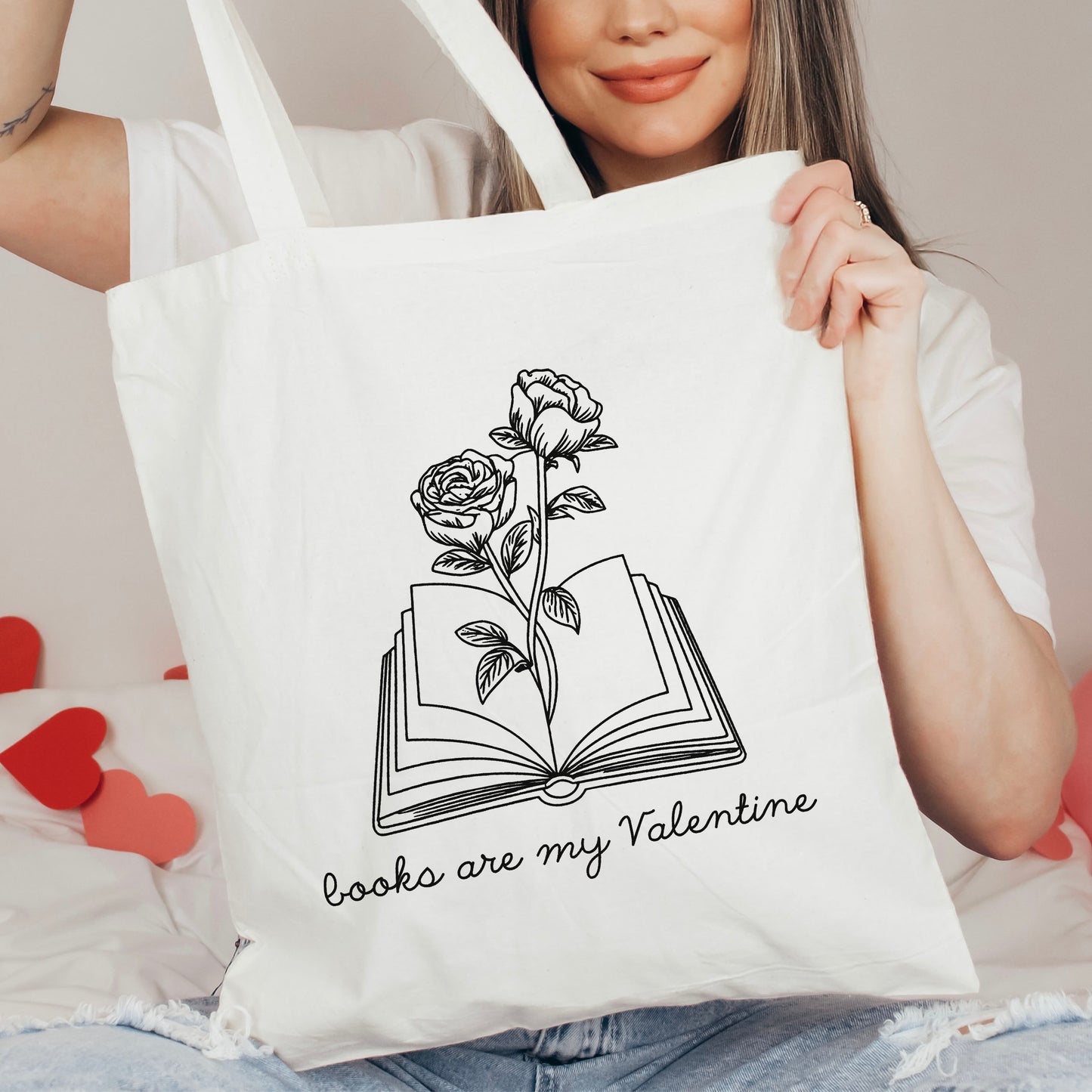 Books Are My Valentine (Floral) Canvas Tote Bag
