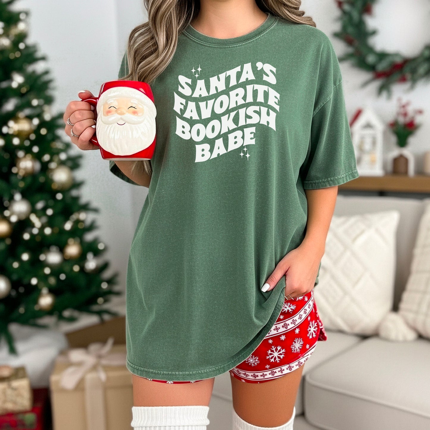 Santa’s Favorite Bookish Babe Heavyweight Comfort Colors Shirt