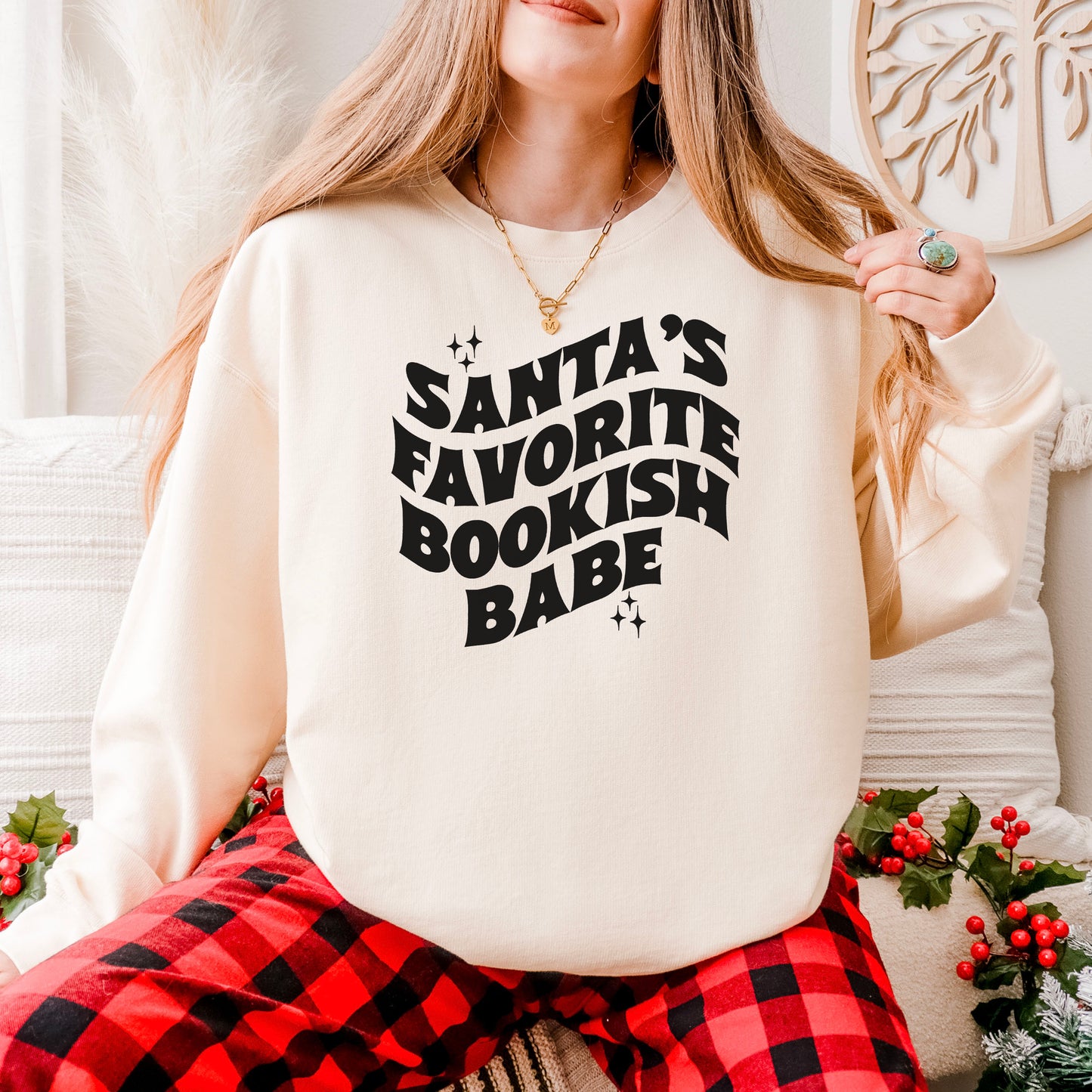 Santa’s Favorite Bookish Babe Lightweight Comfort Colors Sweatshirt