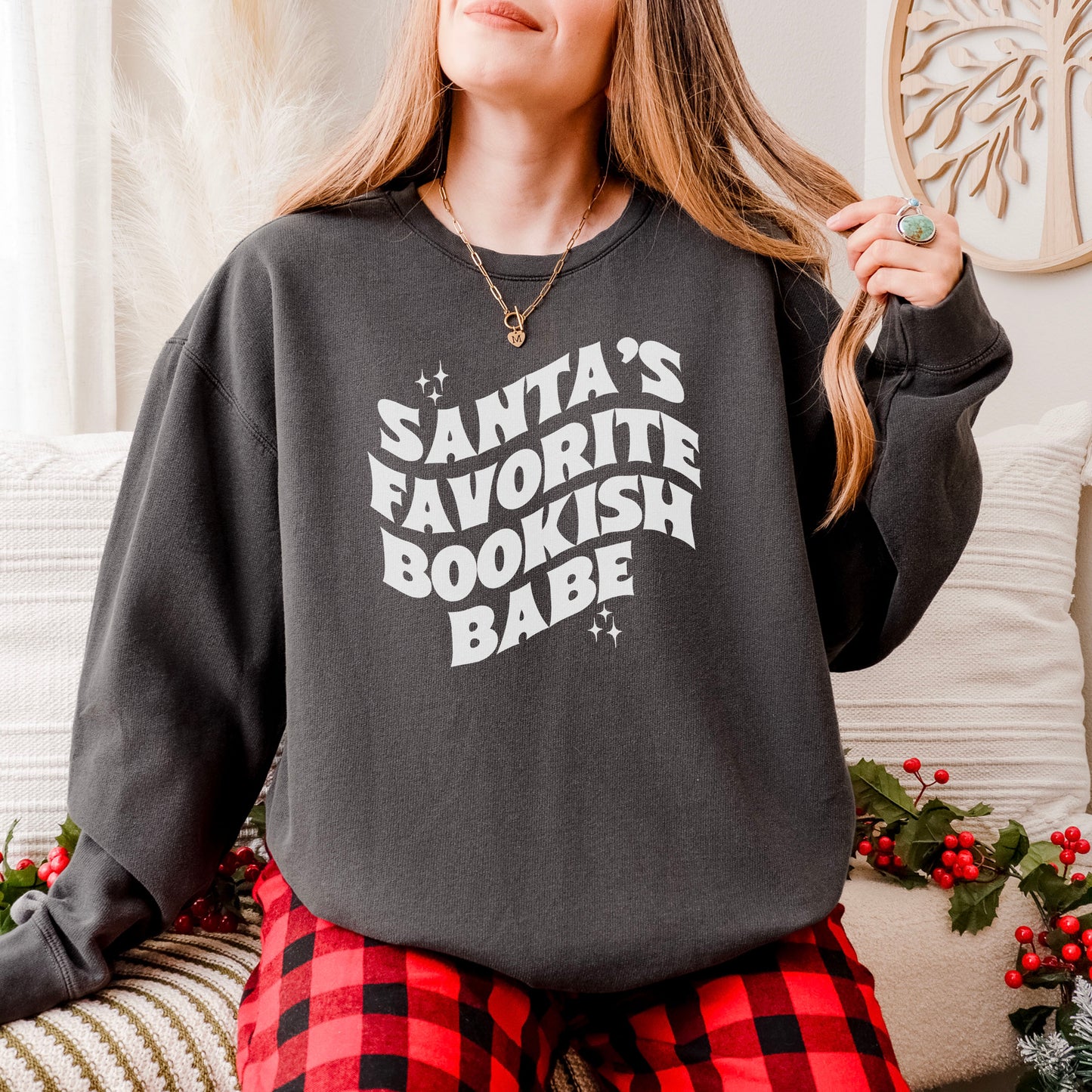Santa’s Favorite Bookish Babe Lightweight Comfort Colors Sweatshirt