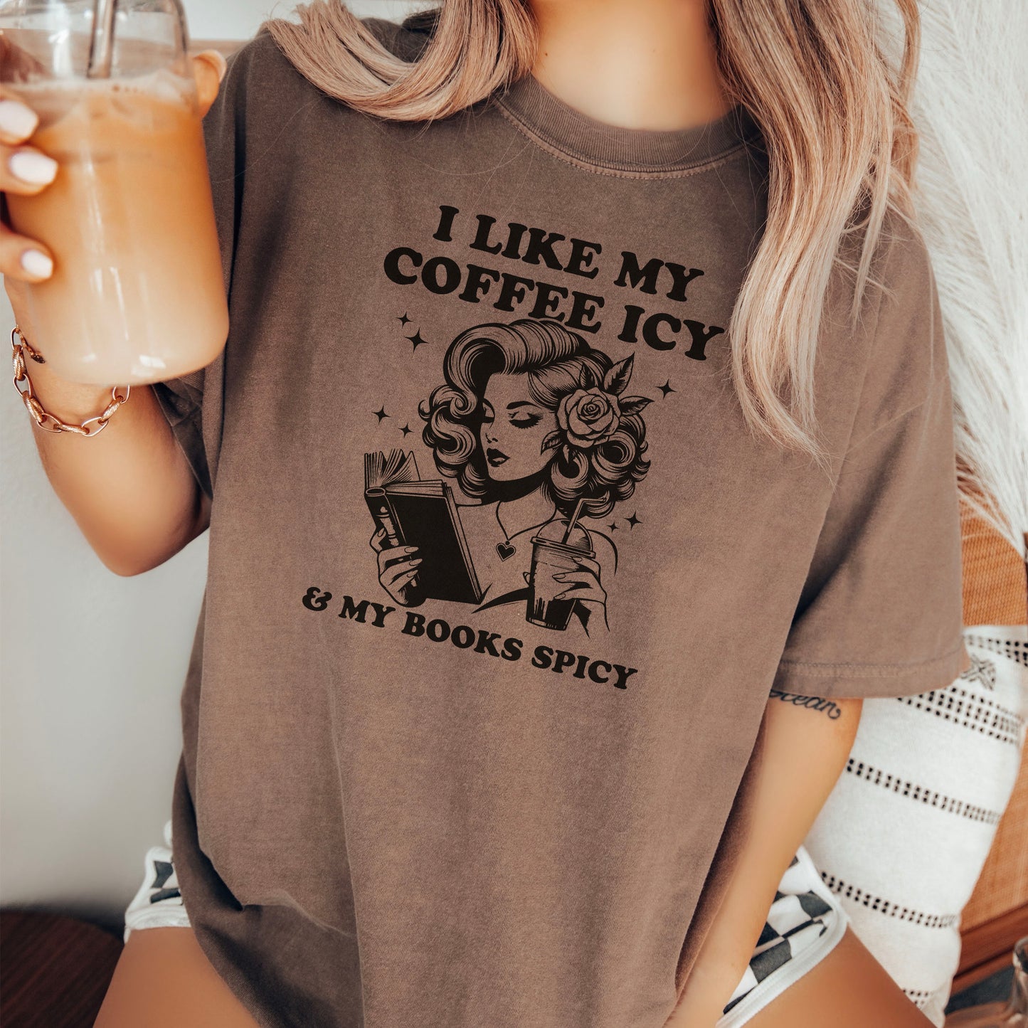 I Like My Coffee Icy & My Books Spicy Heavyweight Comfort Colors Shirt