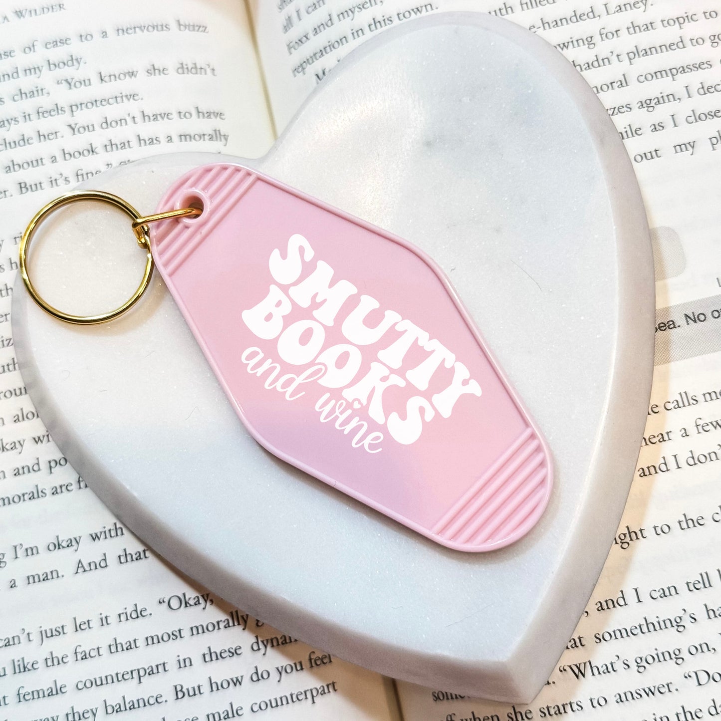 Smutty Books And Wine Motel Style Keychain