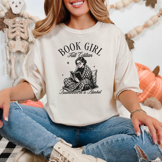 Book Girl Fall Edition- Comfort Colors Heavyweight Shirt | Cozy Bookworm Tee