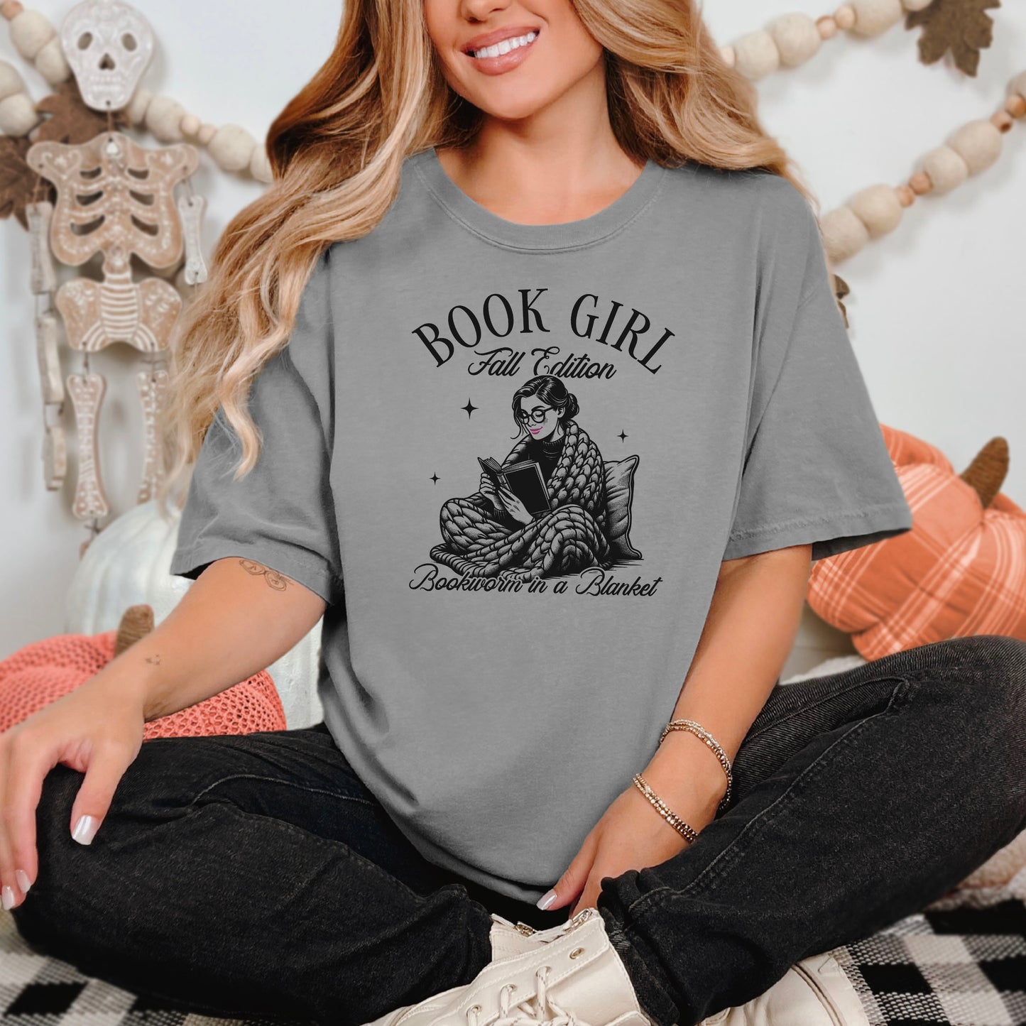 Book Girl Fall Edition- Comfort Colors Heavyweight Shirt | Cozy Bookworm Tee