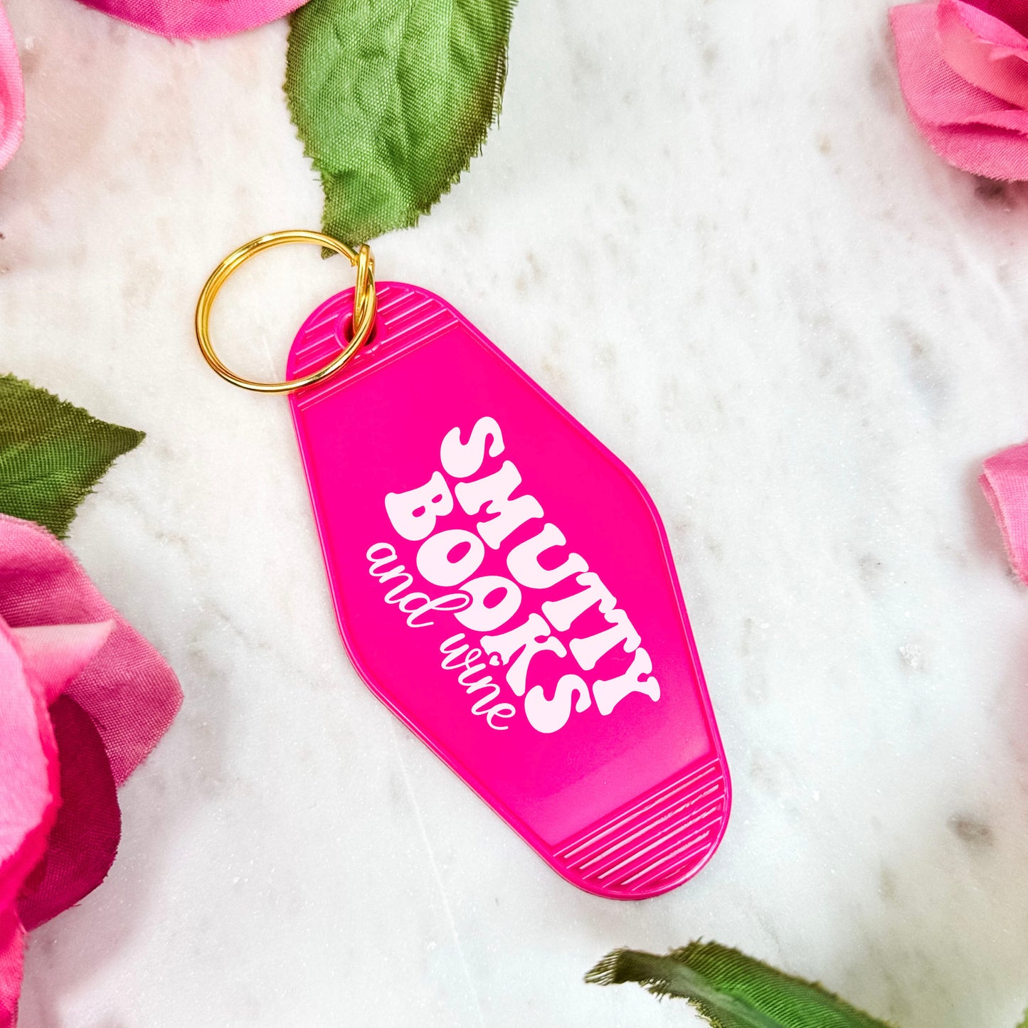 Smutty Books And Wine Motel Style Keychain