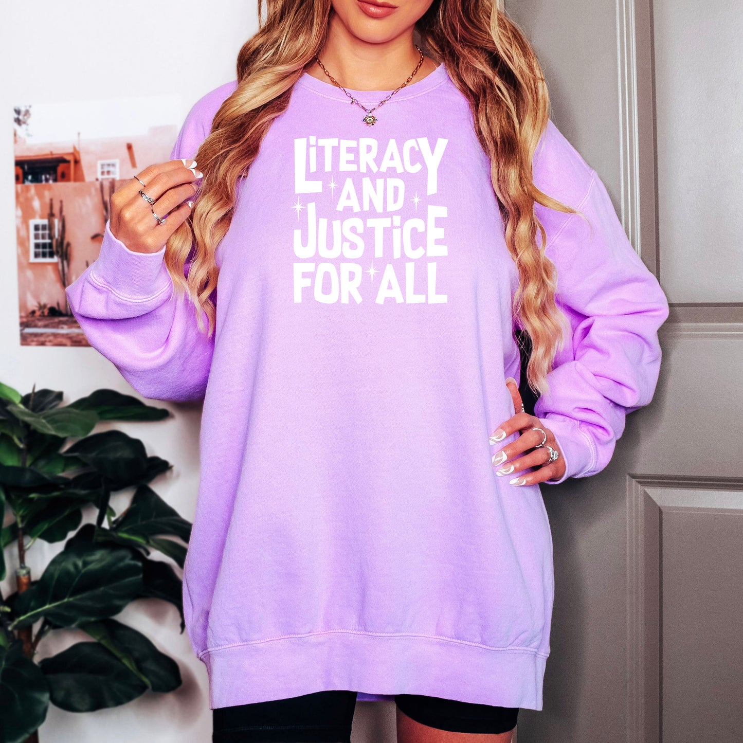 Literacy And Justice For All Lightweight Comfort Colors Sweatshirt