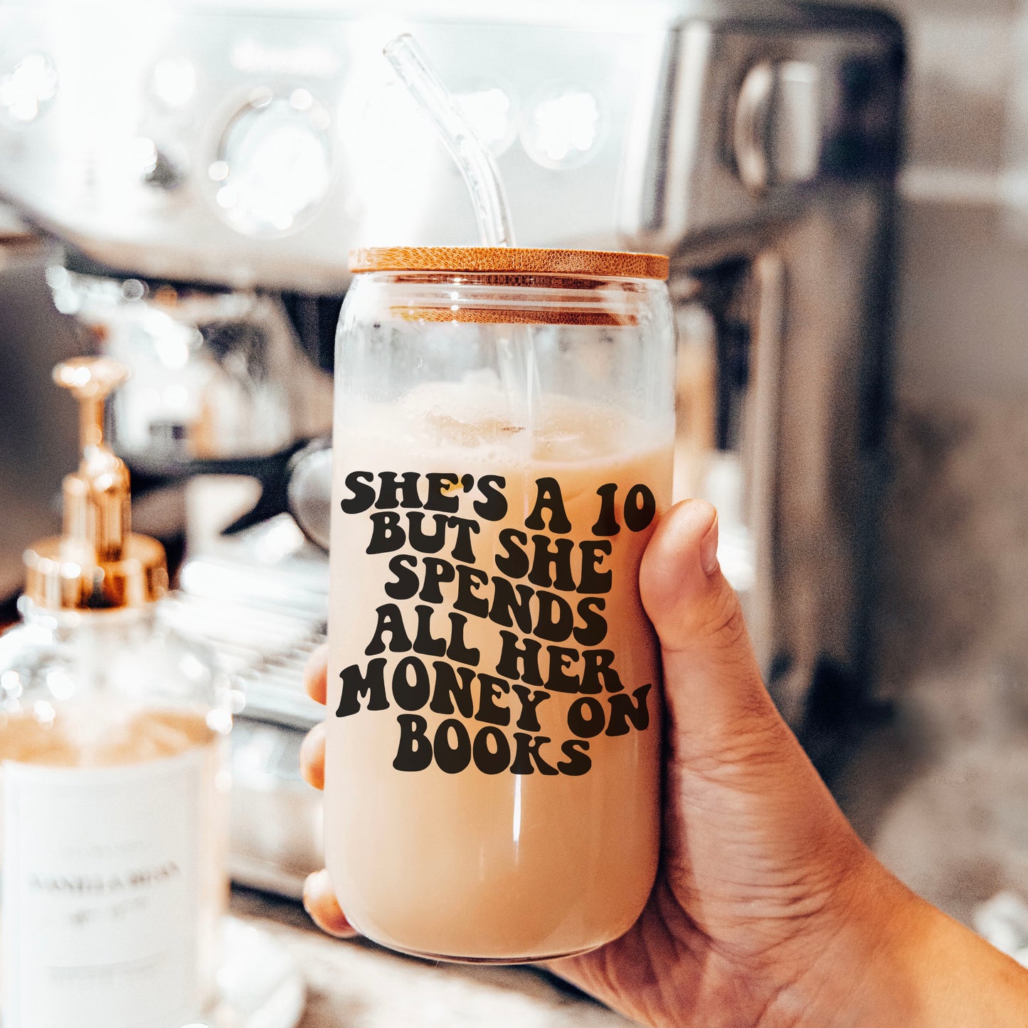 She's a Ten But She Spends All Her Money On Books Clear Glass Cup