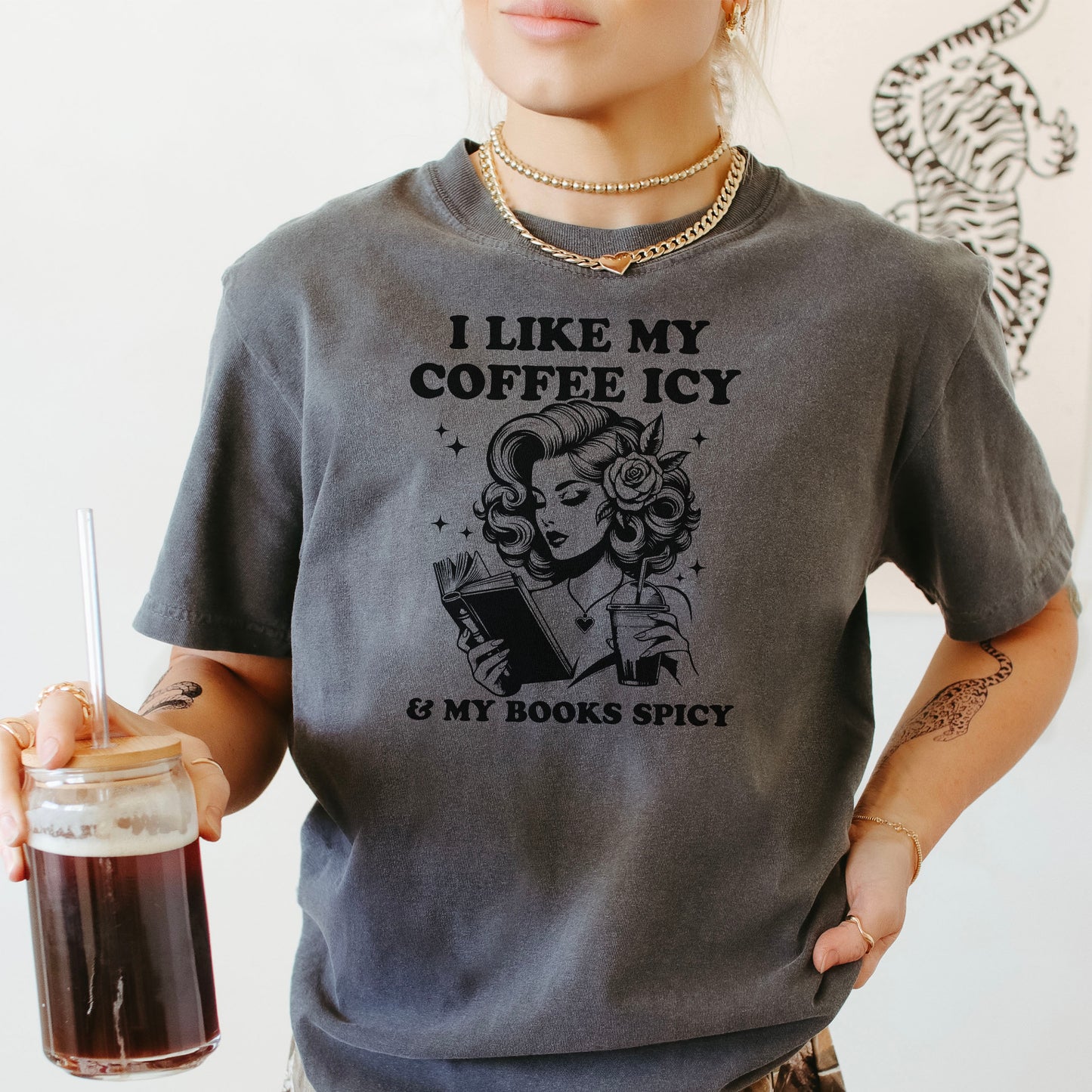 I Like My Coffee Icy & My Books Spicy Heavyweight Comfort Colors Shirt