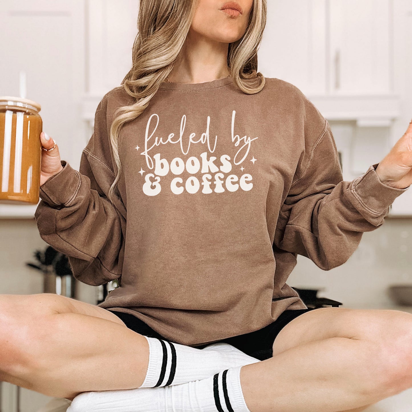 Fueled by Books and Coffee Lightweight Comfort Colors Sweatshirt