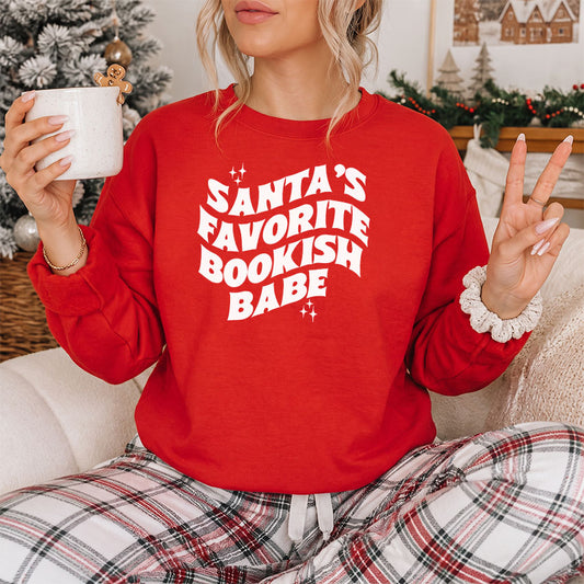 Santa's Favorite Bookish Babe Gildan Crewneck Sweatshirt