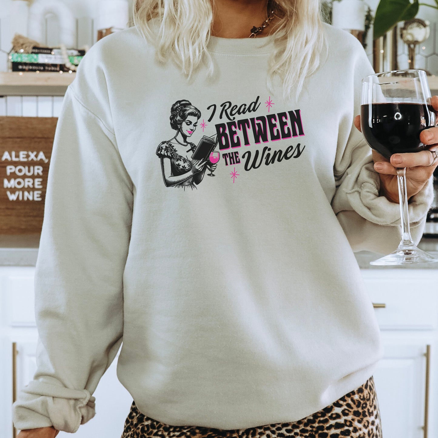 I Read Between The Wines Gildan Crewneck Sweatshirt