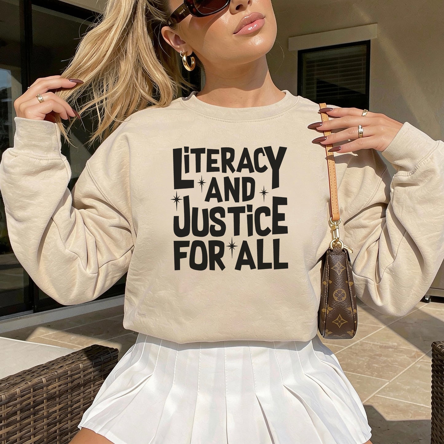 Literacy And Justice For All Gildan Crewneck Sweatshirt