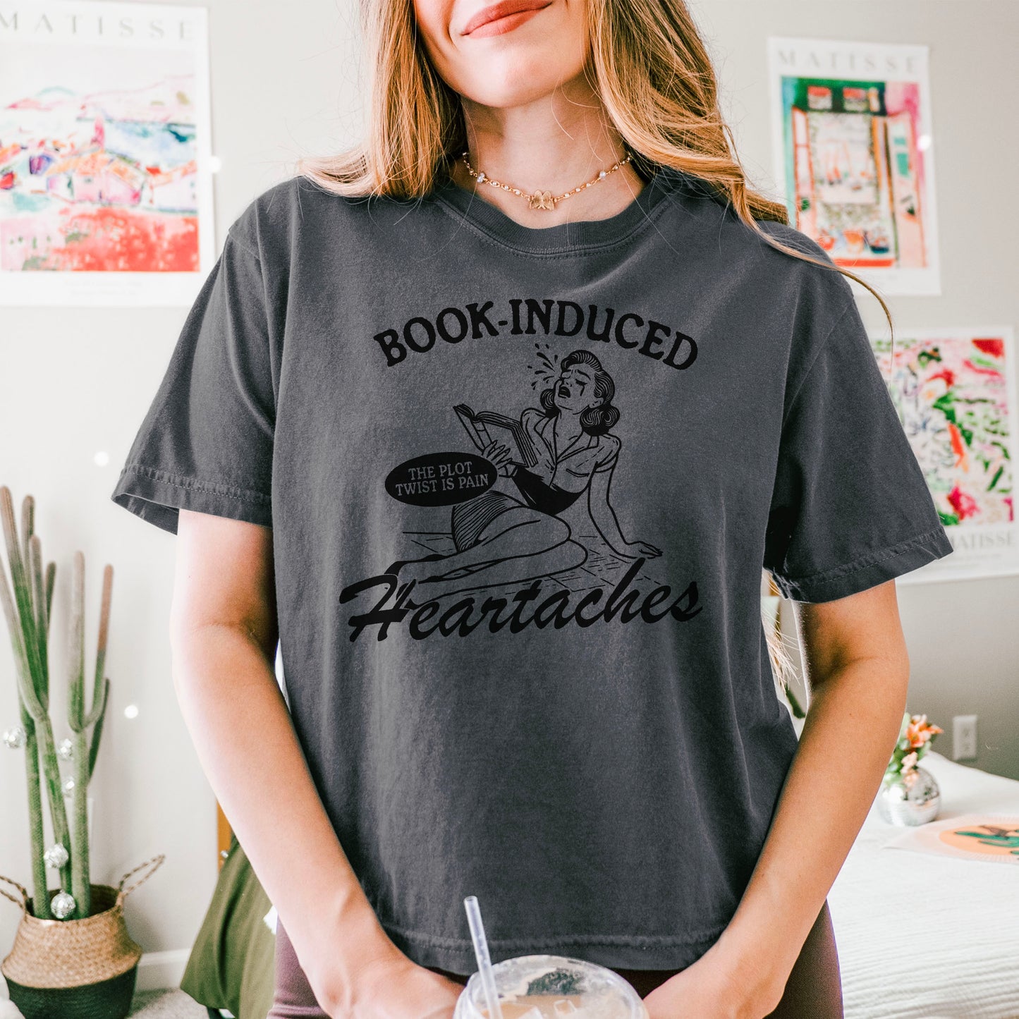 Book Induced Heartache Premium Comfort Colors Cropped Boxy Shirt