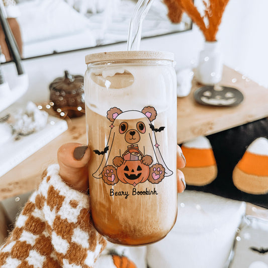 Beary Bookish Clear Glass Cup