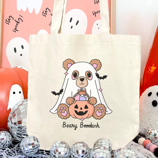 Beary Bookish Canvas Tote Bag - Perfect for Book Lovers