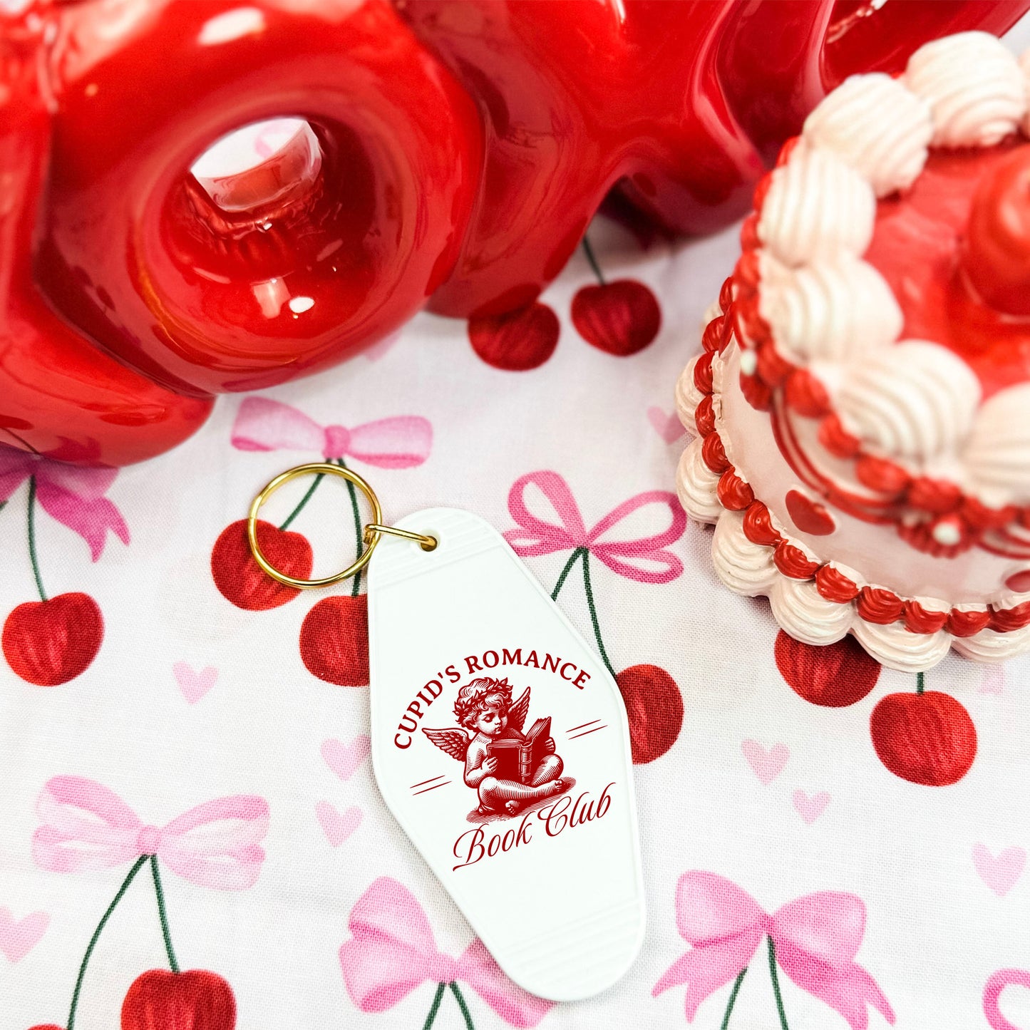 Cupid’s Romance Book Club Retro Motel Keychain
