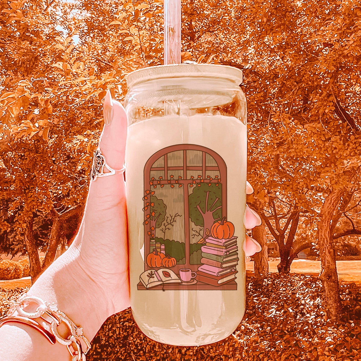 Cozy Autumn Reading Nook Clear Glass Cup