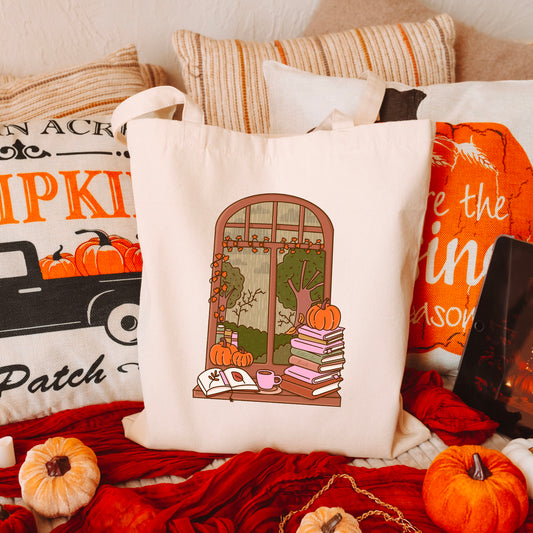 Cozy Autumn Reading Nook Canvas Tote Bag - Perfect for Book Fall Season