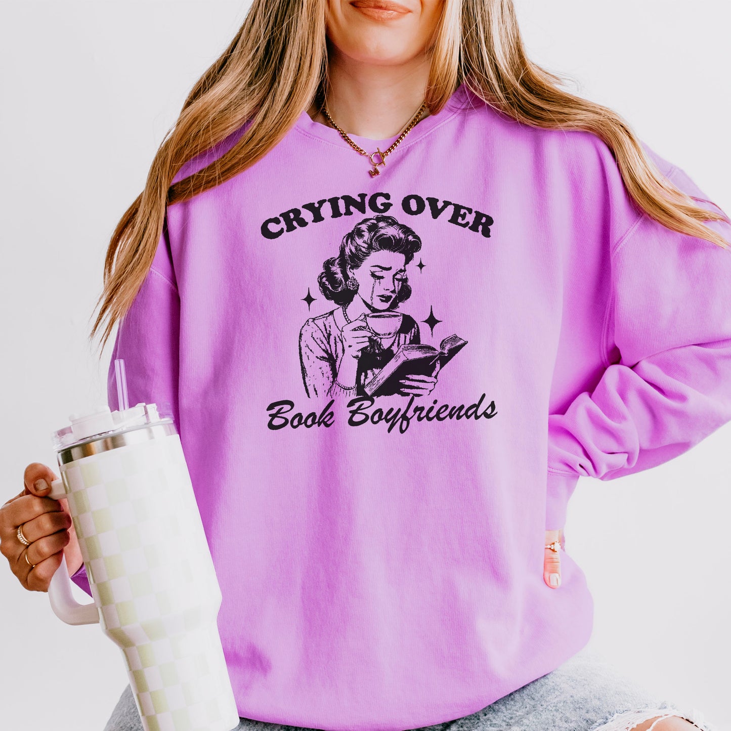 Crying Over Book Boyfriends Lightweight Comfort Colors Sweatshirt
